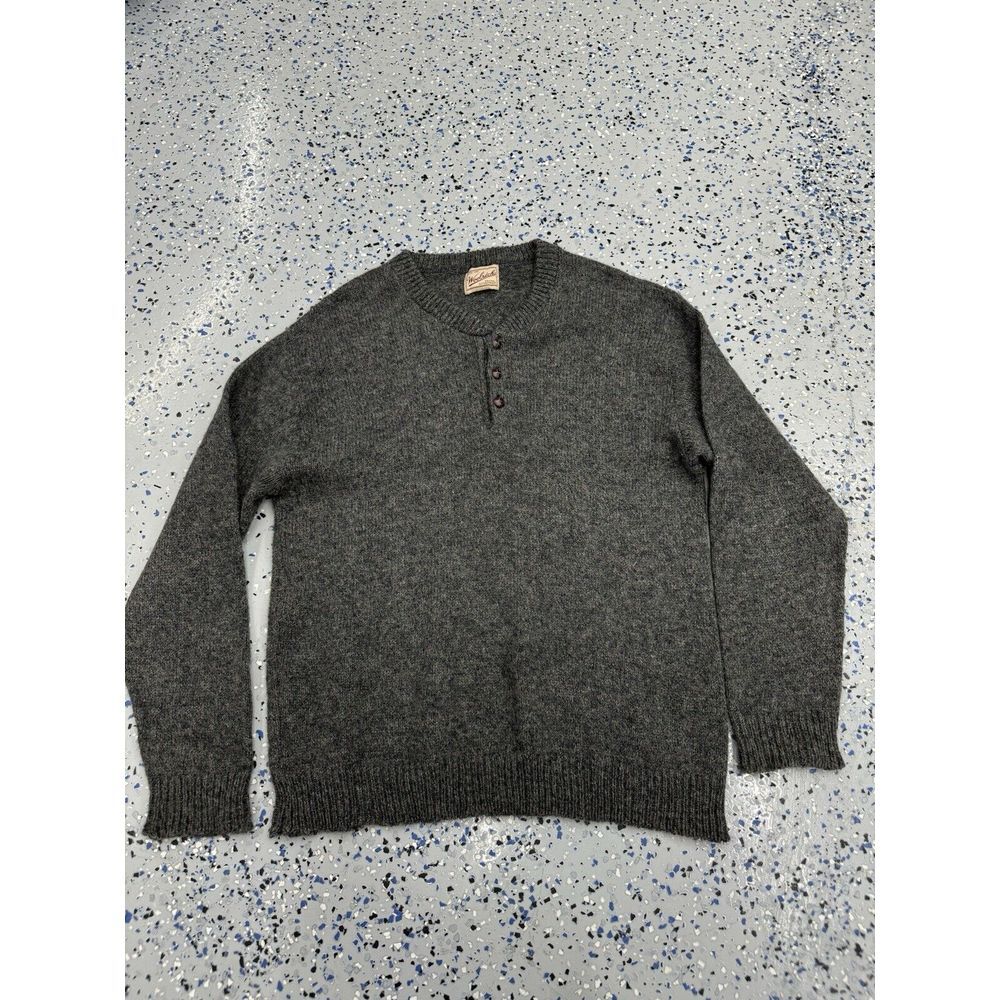 VINTAGE Woolrich Sweater Mens XL Gray Birdseye Wool Henley Jumper‎ Pullover Knit